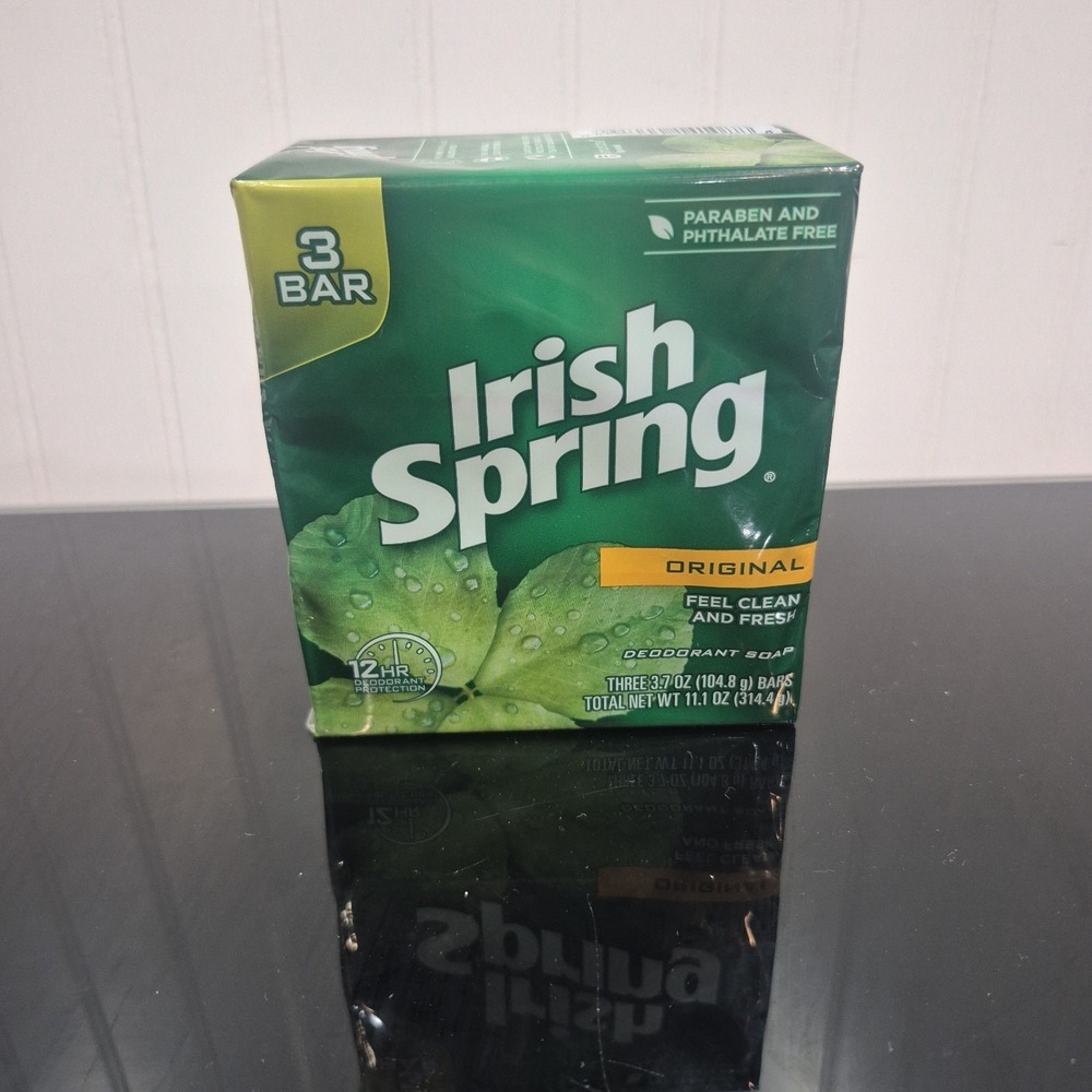 Irish Spring ORIGINAL Soap 3 3.7 Oz Bars No Flaxseed  No Linseed Oil New Sealed